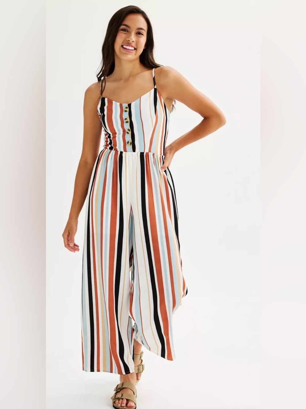 Women’s liberty love Striped Wide-Leg Jumpsuit with Buttons. Size L EUC